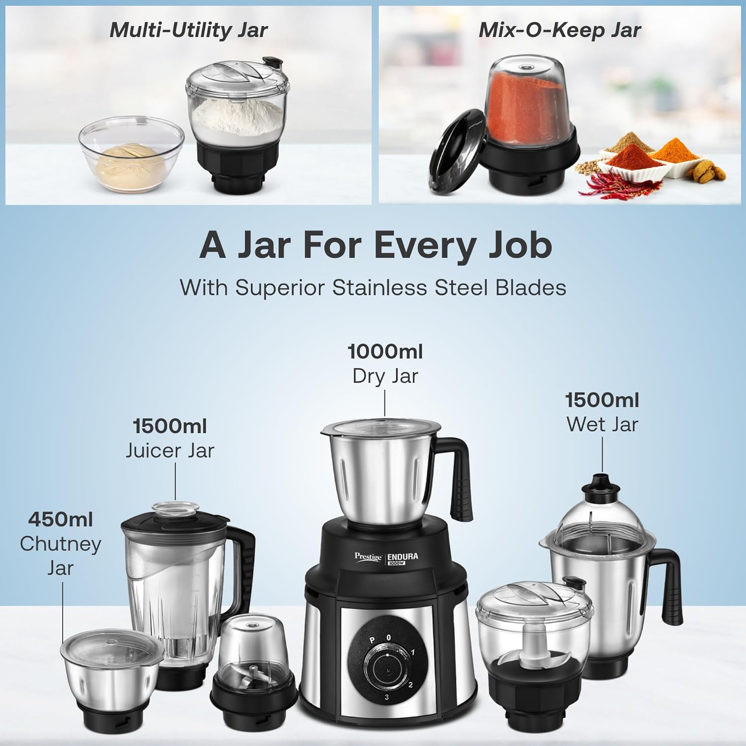 Prestige Endura 1000W Mixer Grinder 6 Jars